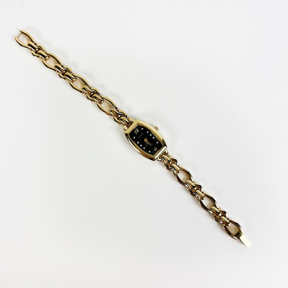Vintage Armitron gold ladies narrow wrist watch black and rhinestone face - Picture 9 of 10